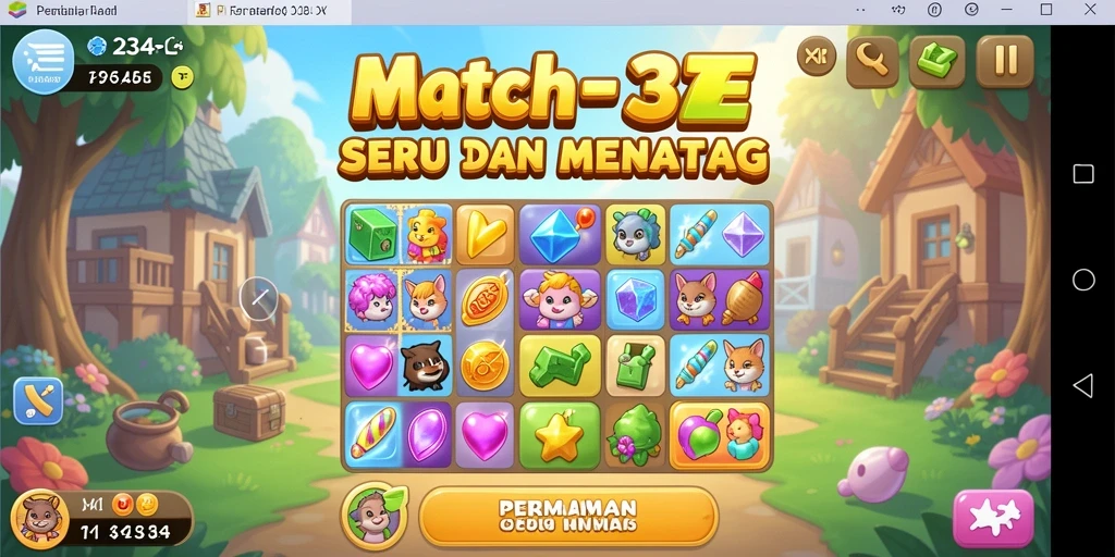 Screenshot gameplay <strong>234E</strong> menampilkan keseruan mencocokkan item Match-3.