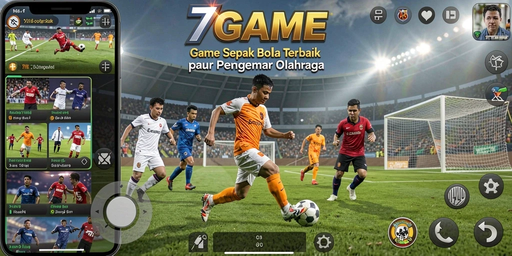 Tampilan gameplay seru dalam 7GAME dengan aksi sepak bola yang mendebarkan.