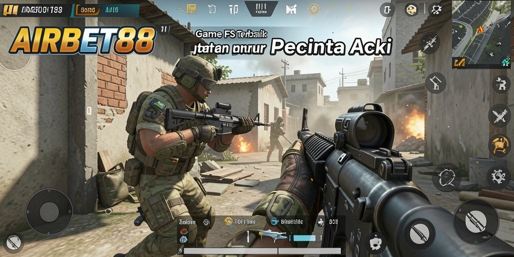 Screenshot gameplay AIRBET88 menampilkan aksi seru dalam pertempuran FPS.
