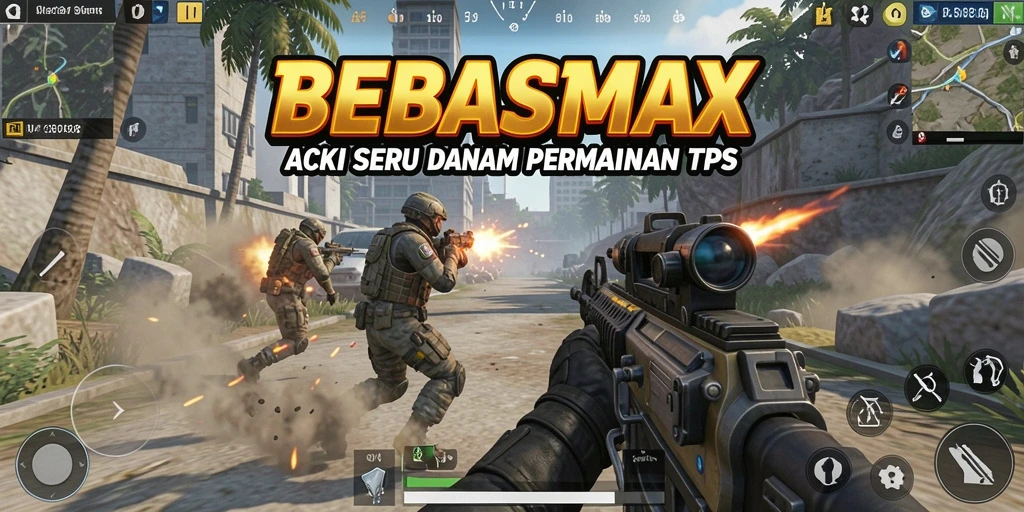 Tampilan gameplay seru dalam BEBASMAX yang menunjukkan pertempuran TPS.