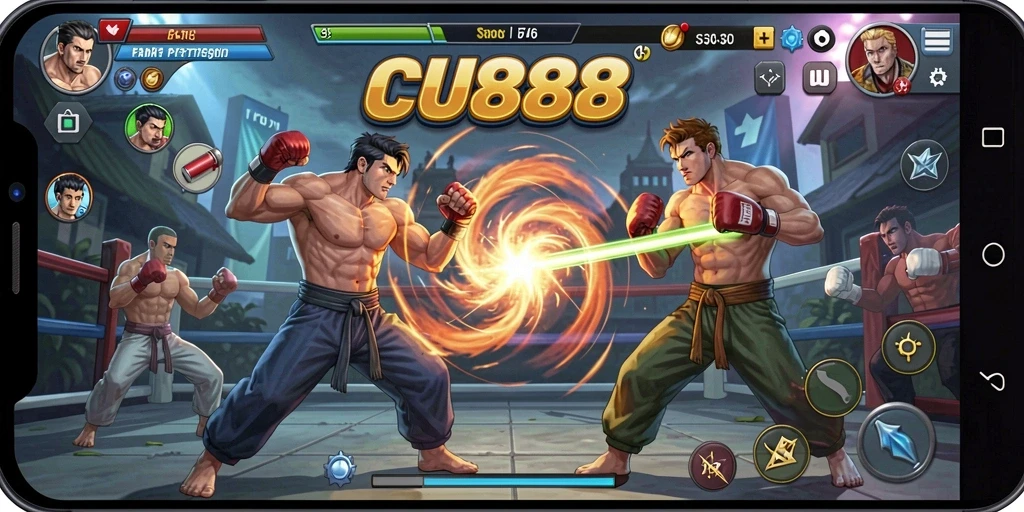 Tangkapan layar gameplay CU888 menampilkan pertarungan yang menegangkan antara karakter.