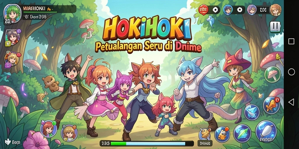 Gameplay HOKIHOKI menampilkan pertarungan yang seru dan karakter Anime berwarna.