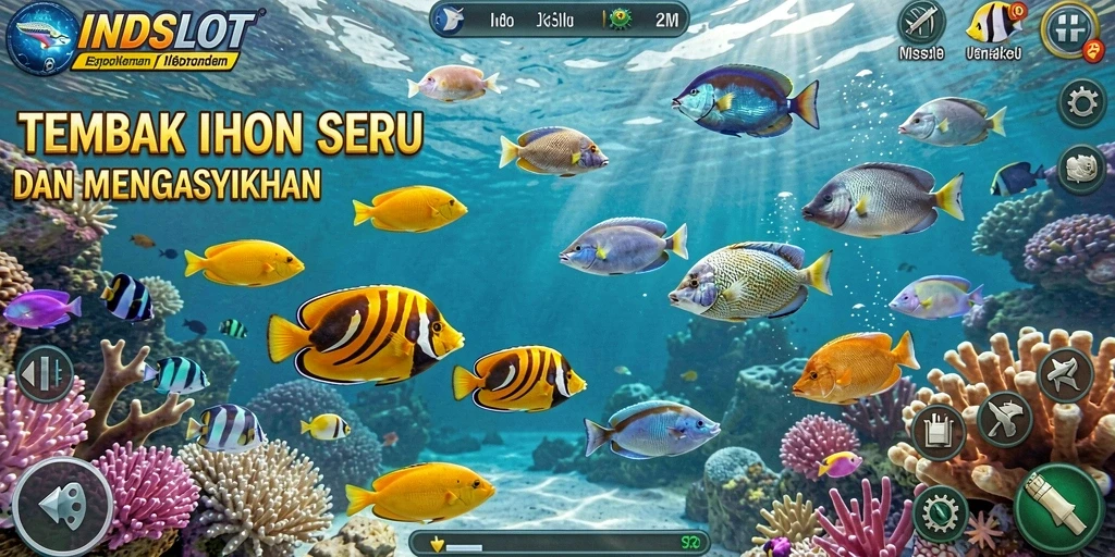 Tampilan gameplay INDSLOT menampilkan keseruan berburu ikan di lautan.