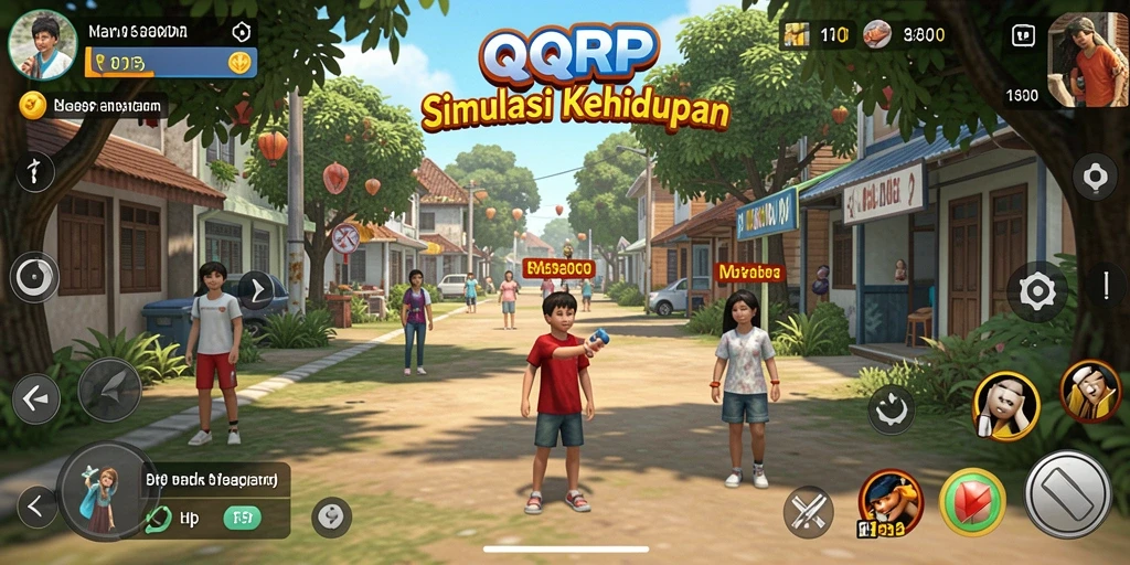 Screenshot gameplay QQRP menampilkan karakter yang sedang bersosialisasi dalam dunia virtual.