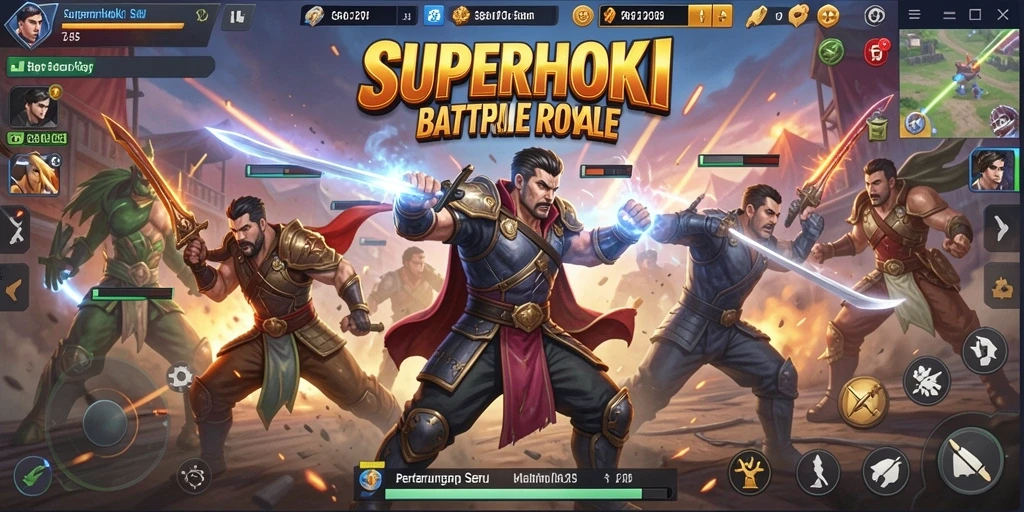 Tampilan gameplay menegangkan dalam SUPERHOKI saat pertarungan berlangsung.