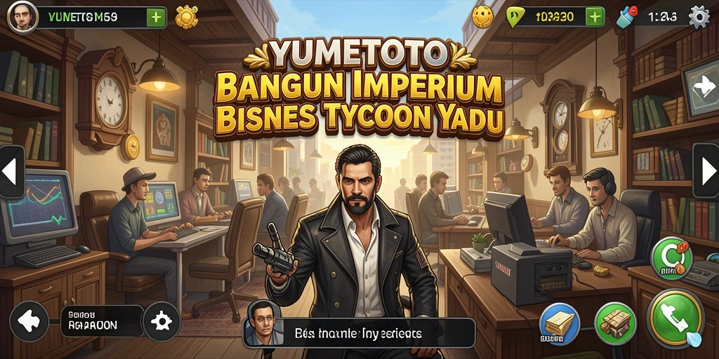 Screenshot YUMETOTO menampilkan gameplay seru saat membangun bisnis Tycoon.